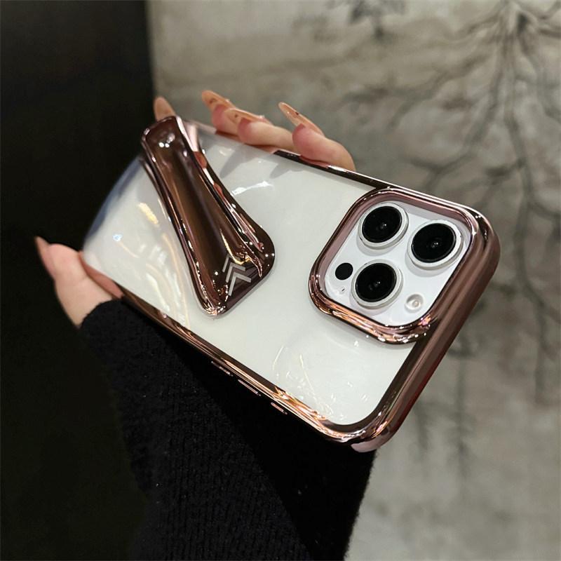 

2025 Роскошный гальванизированный цветной чехол-рамка INS для губной помады, прозрачный чехол для iPhone 16 Pro Max 15 14 Plus 13 12 Pro 11, портативный держатель для блеска для губ, крышка iPhone 13 розовый