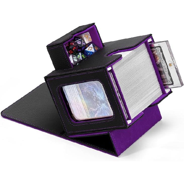 MTG Commander Deck Box with Dual Commander Display, Patented Card Deck Box Fits 100 Double-Sleeved Cards, MTG Card Case with Dice Tray, 2 Dividers, 2
