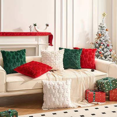 Christmas Plush Faux Fur Pillow Covers Soft Xmas Christmas Decor for Sofa Couch Bed Living Room, 45x45cm Throw Pillow Cover