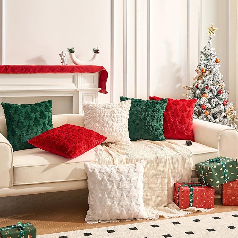 Christmas Plush Faux Fur Pillow Covers Soft Xmas Christmas Decor for Sofa Couch Bed Living Room, 45x45cm Throw Pillow Cover