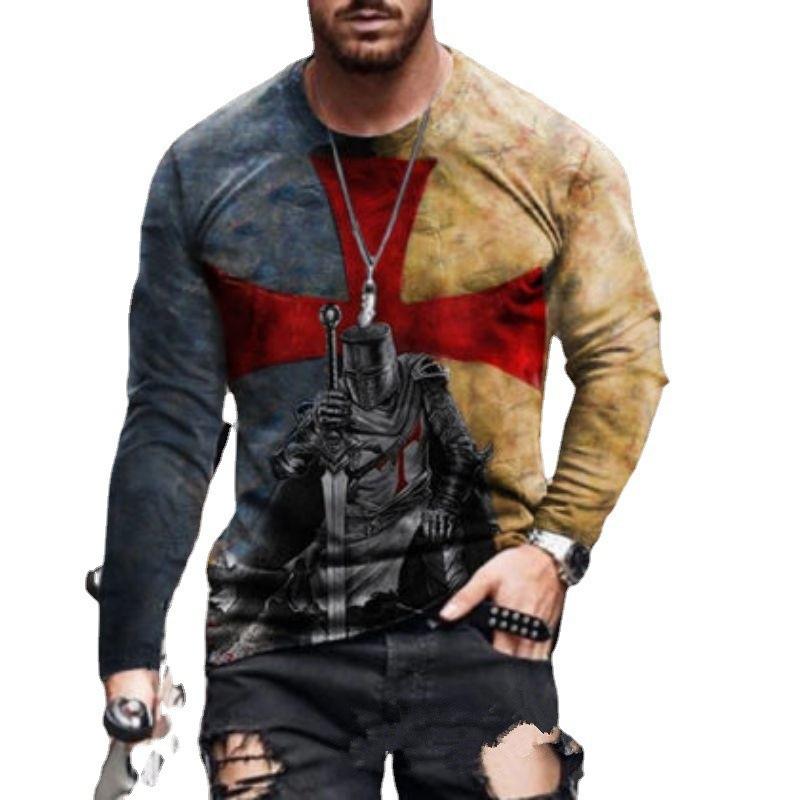 New 3D Men's T-shirt Fashionable Personalized Printed Round Neck Autumn Winter Comfort Loose Fit Plus Size Casual Long Sleeved T-shirt