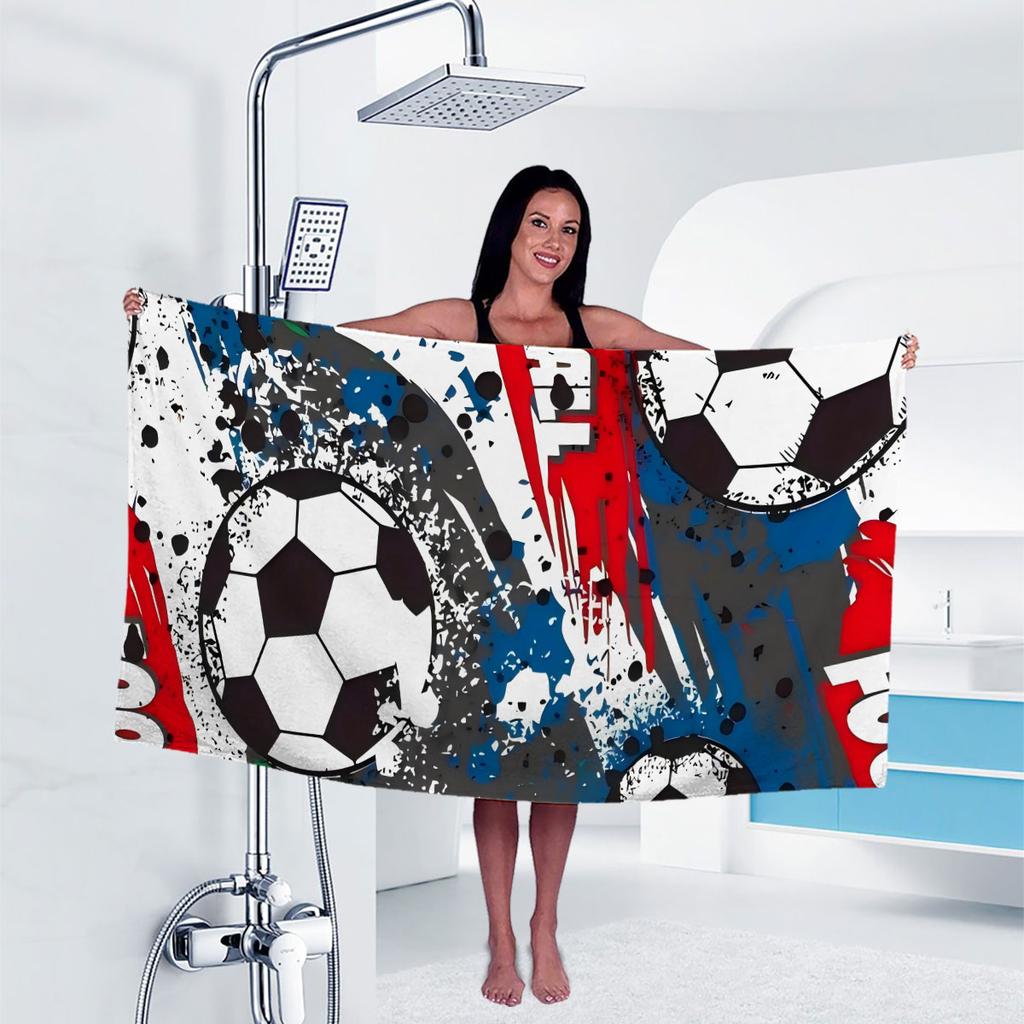 1pc Football Print Towel Sports Quick-Drying Super Absorbent Camping Towel Super Soft Lightweight Gym Swimming Yoga Beach Towel