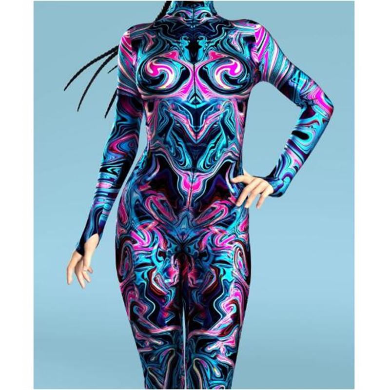 New Halloween Party Abstract Geometry 3D Print Women Sexy Skinny Jumpsuit Carnival Cosplay Costumes Fancy Bodysuit 2024