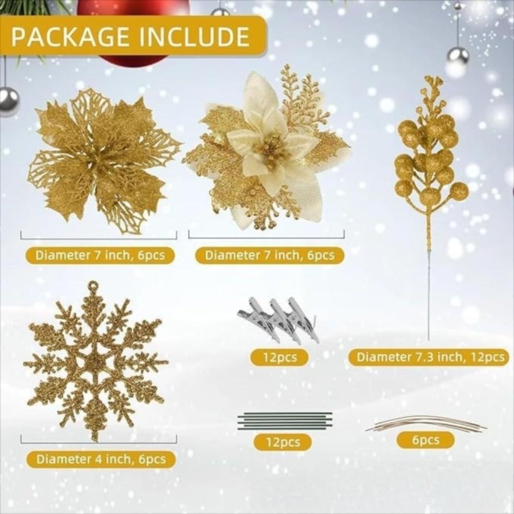 30pcs Set Multipurpose Artificial Christmas Flowers Glitter Poinsettia Flowers  for Party Decoration