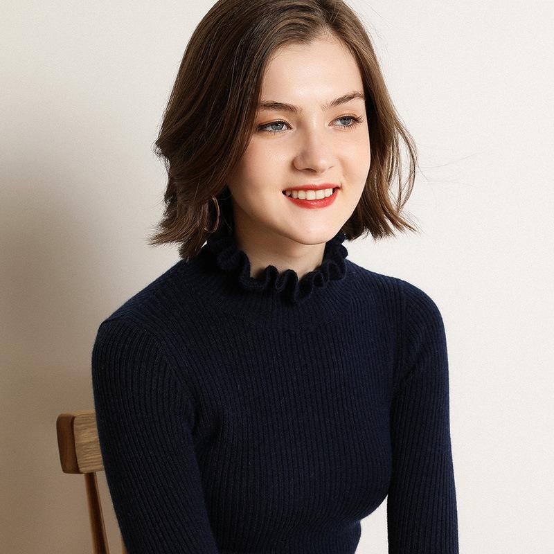 Autumn and Winter Semi-high Neck Women's Sweater Slim Long-sleeved Pullover Short Section Tight Thin Knit Sweater Bottoming Shirt