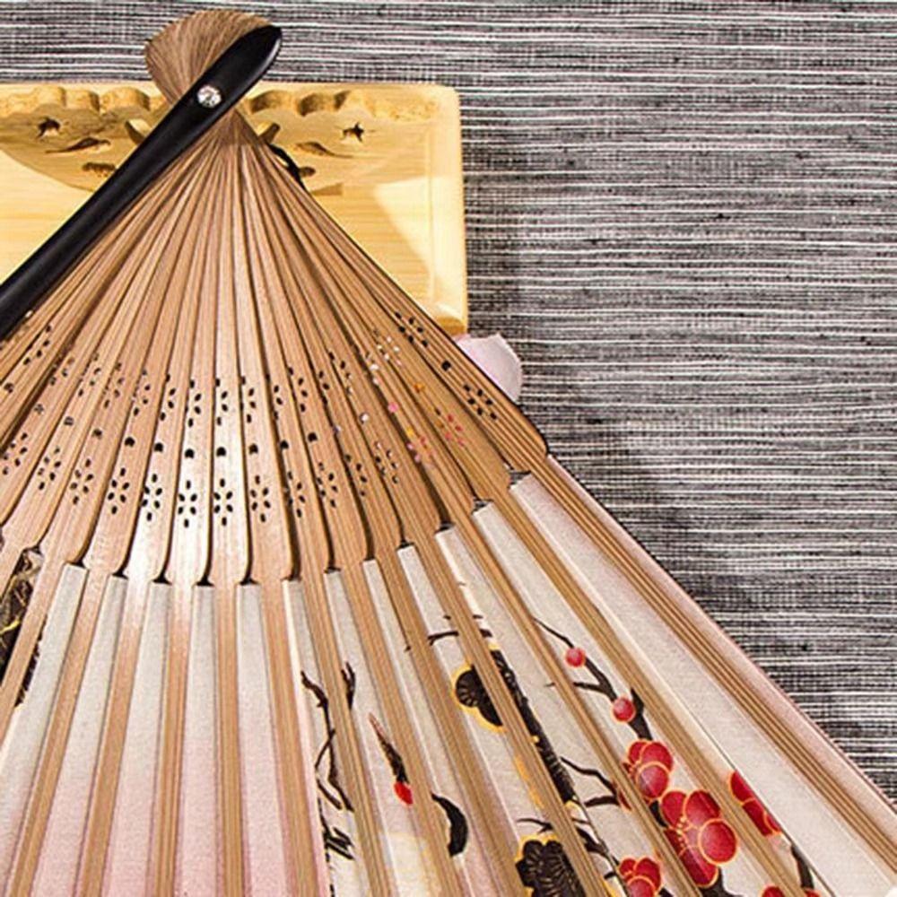 Silk Fabric Handheld Folding Fan Bamboo Handle Silk Hand Fan Elegant Folding Hand Fan  Gift Giving