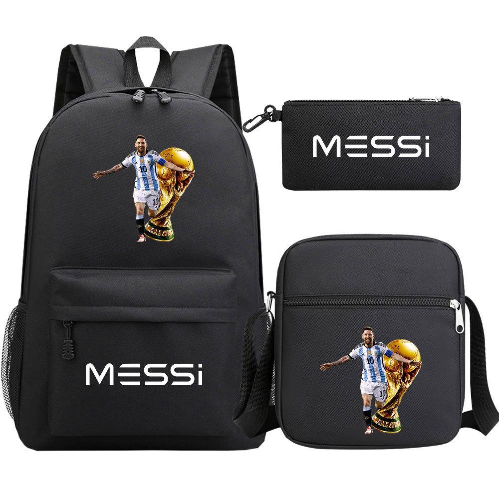 Football Star Print Youth Primary And Secondary School Students Schoolbag Three-Piece Set Men'S And Women'S Backpack