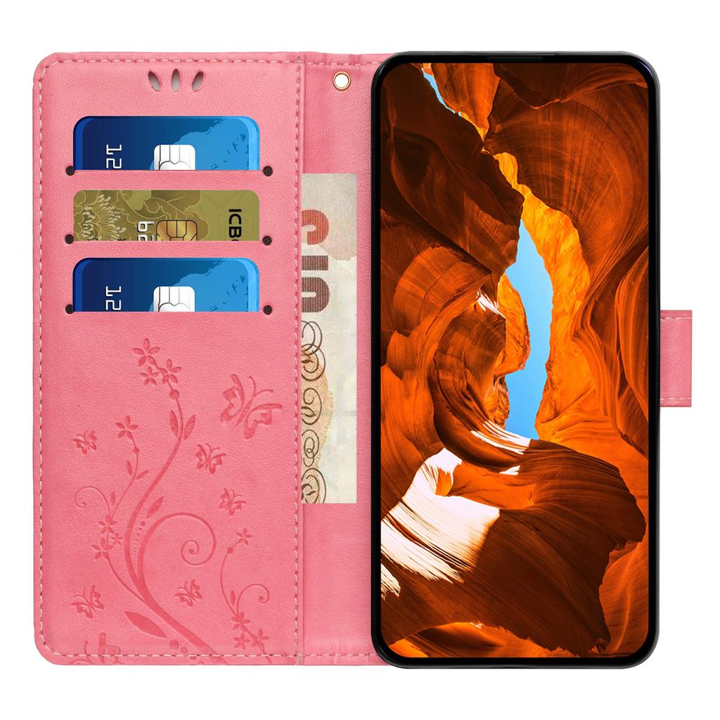 For Honor 400 Lite 5G Leather Wallet Case Butterfly Flower Imprinted Phone Cover with Strap