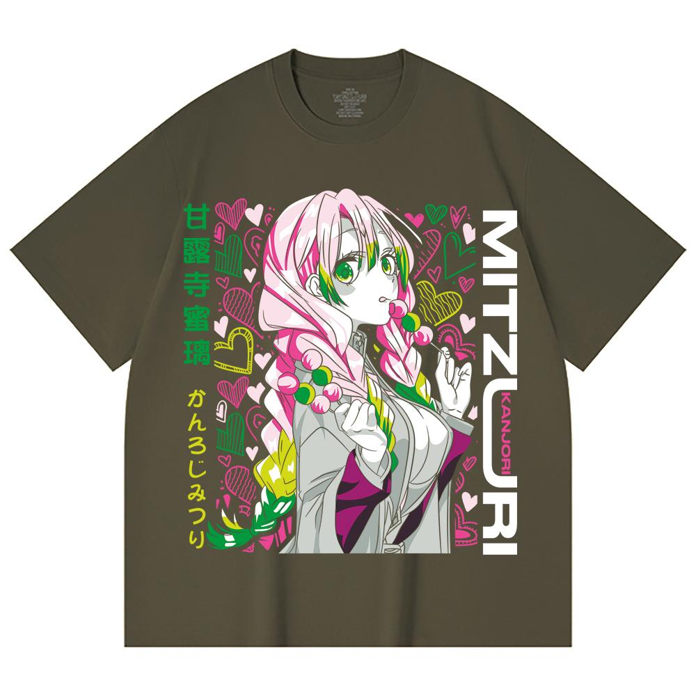 230 g/m² 100% Baumwolle Demon Slayer V102 Mitsuri Druck Unisex Schweres Baumwoll-T-Shirt