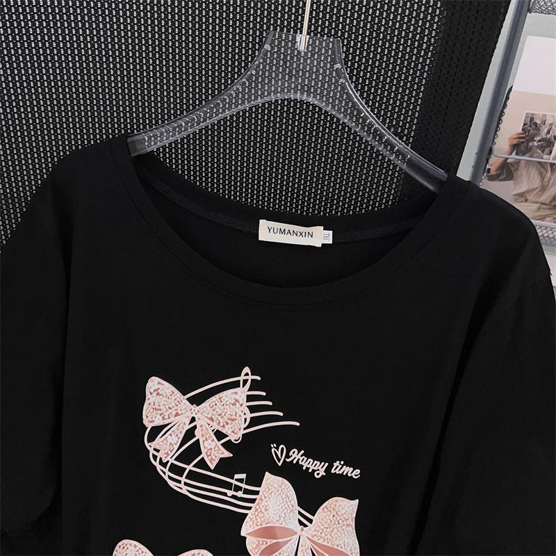 Women's Plus Size Loose Mid-Length Round Neck Short-Sleeve T-Shirt (Sizes 200/300/350 Jin)