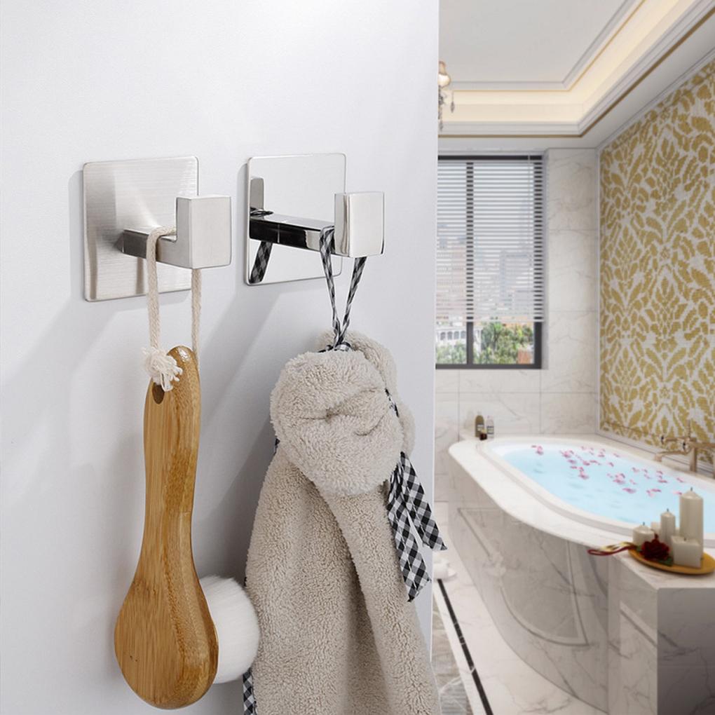 Clothes Polished Coat Self Adhesive Wall-Mounted Kitchen Holder Stainless Steel Hat Square Towel Hanger Accessory