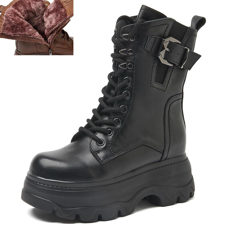 Fashion GKTINOO Retro Style Women High Heel Genuine Leather Mid-Calf Boots 2025 Autumn Winter Warm Platform Booties Zip Zapatos Mujer