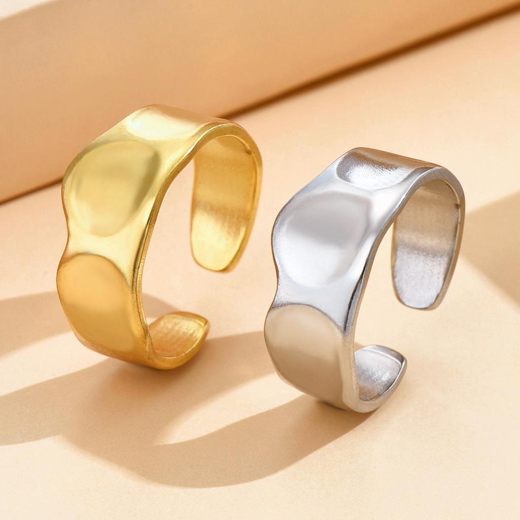 Wide Face Irregular Retro Baroque Gold Plated Stainless Steel Ring for Men and Women - Open Adjustable Design