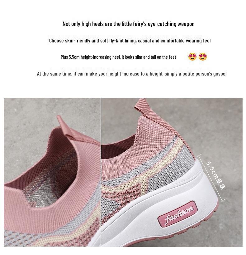 Women's Breathable Mesh Fly-Knit Casual Shoes with Thick, Soft Soles for Comfortable Height Increase