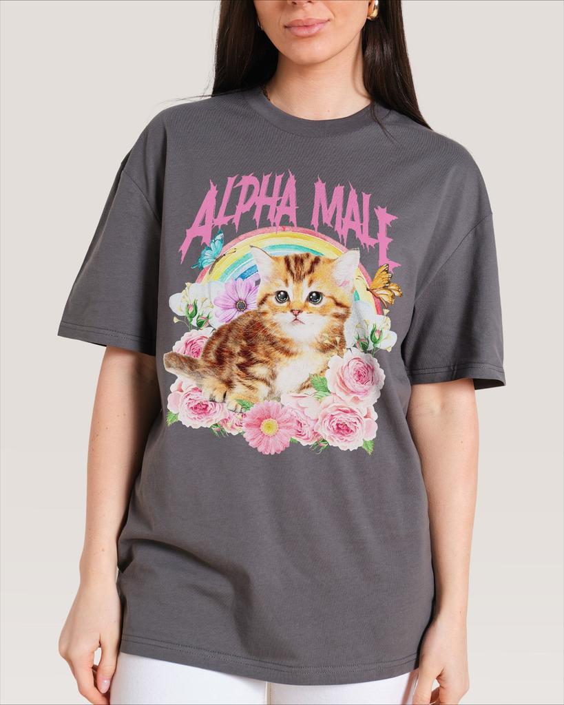 Tričko Alpha Male Kitten Unisex Vtipné Roztomilé Kočičí Grafické Tričko Duha Květinové Streetwear Krátký Rukáv Ležérní Oversized Top
