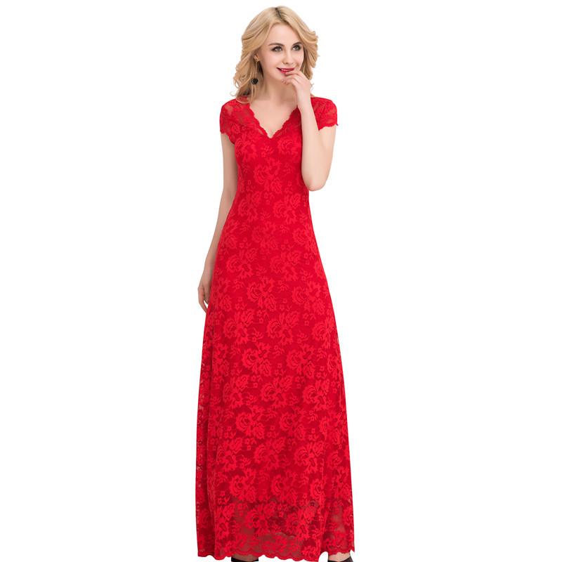 Plus Size V-neck Lace Evening Gown for Women