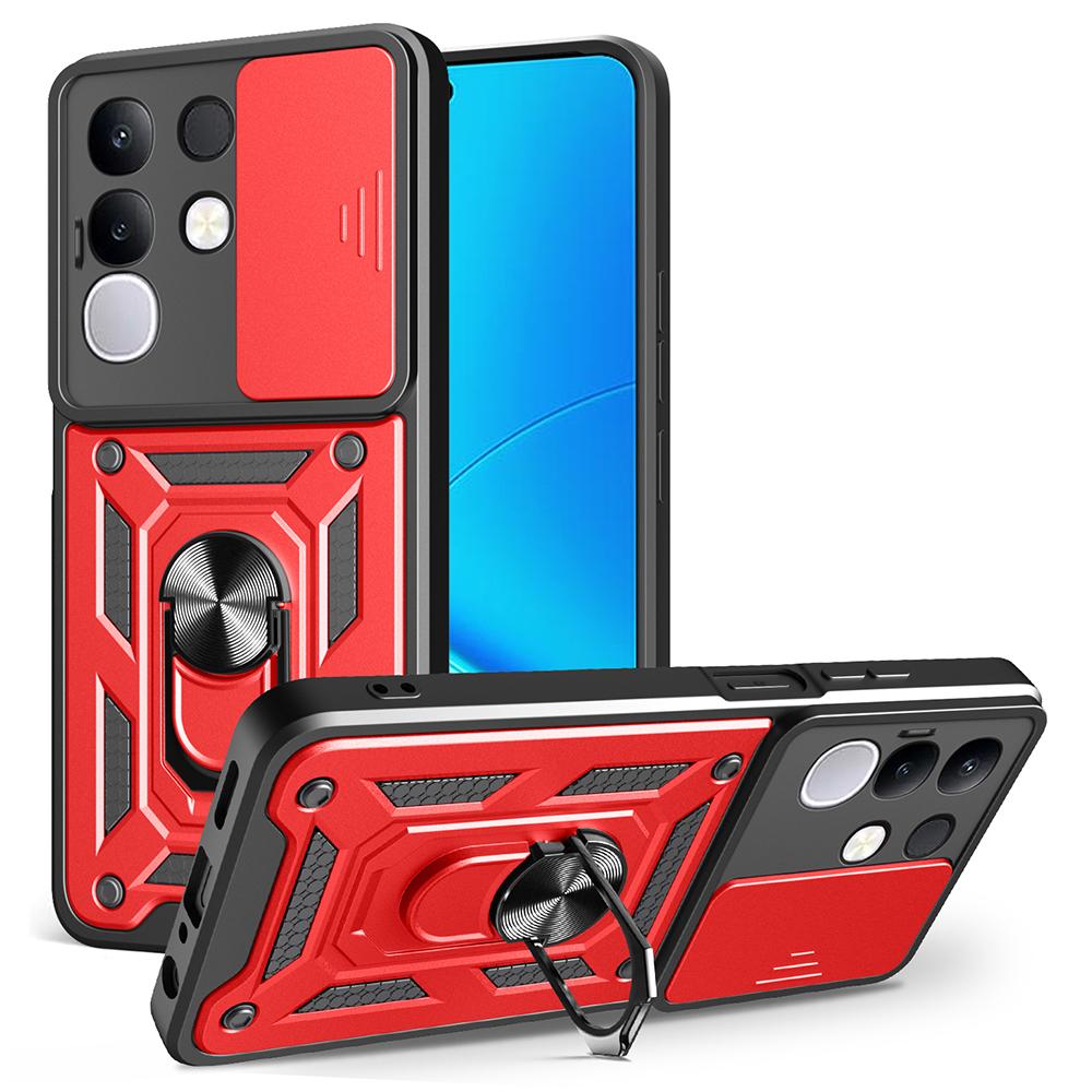 For Vivo Y29 4G Case with Slide Camera Lid PC+TPU Kickstand Phone Cover