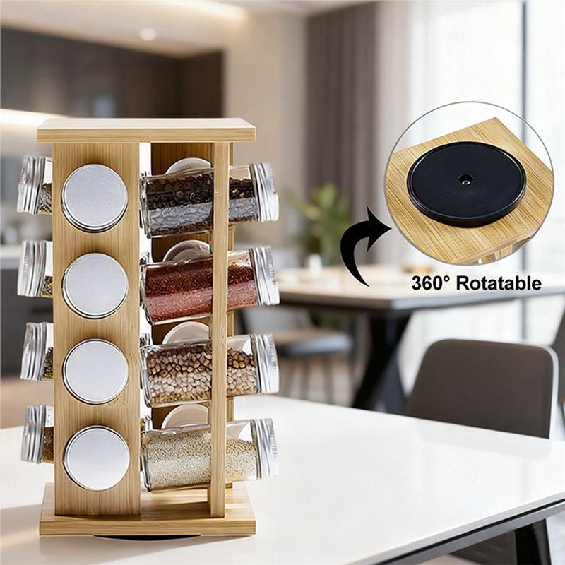 A84X-Seasoning Bottle Storage Rack Wooden Kitchen Condiment Rack Rotatable Fragrance Finishing Rack Multi-Layer
