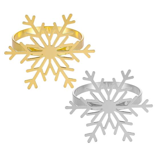 1/2/6Pcs Golden Metal Napkin Ring Faux Pearl Decor Snowflake Design Winter-themed Napkin Holders Weddings Parties Table Decor