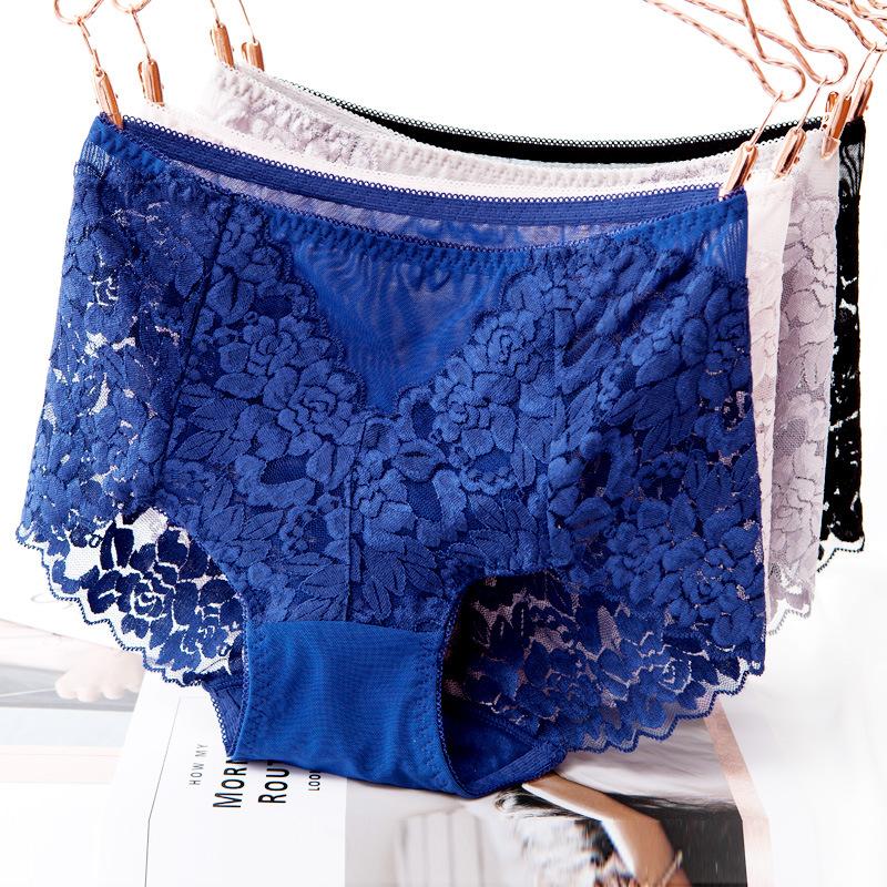 Dámské sexy síťované kalhotky s vysokým pasem bezešvé krajkové spodní prádlo kalhotky průhledné hedvábí ženy bavlna zdraví kalhotky spodní prádlo XXXL