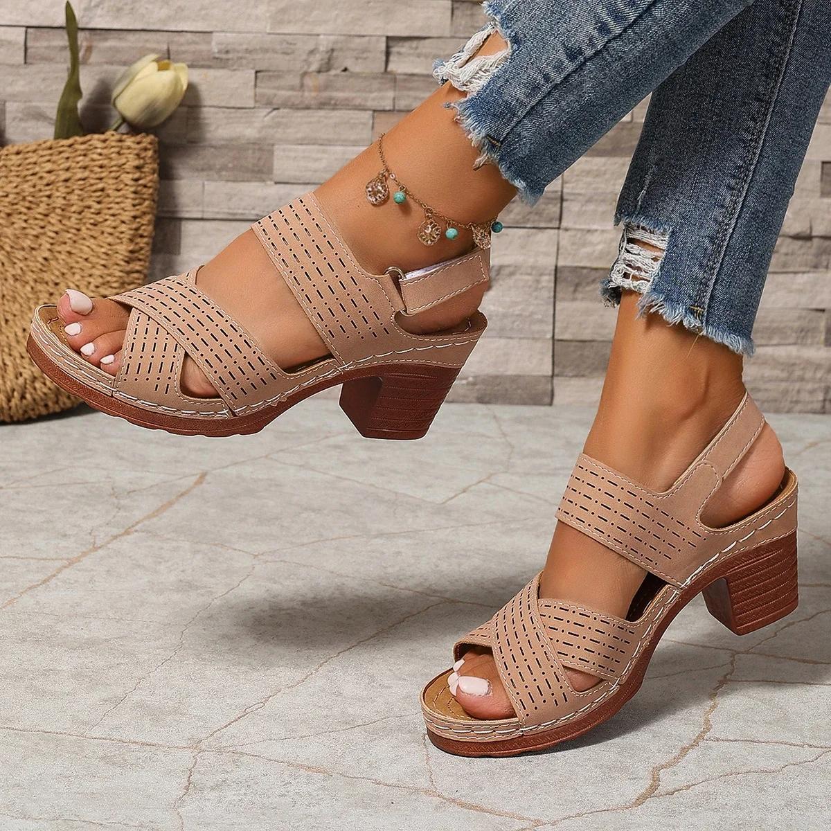 

Fashion Fashion White Thick High Heels Sandals Women Hollow Out Cross Band Platform Sandals Woman Summer 2025 Casual Outdoor Beach Shoes 36 розовый