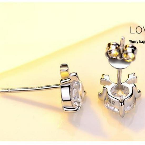 925 Silver Dainty Deer Head Stud Earrings for Women - Korean Style, Elegant, Mini Size, Christmas Theme