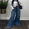 Women's Retro Wide Leg Jeans Flared Pants Loose Casual Floor Length Pants
