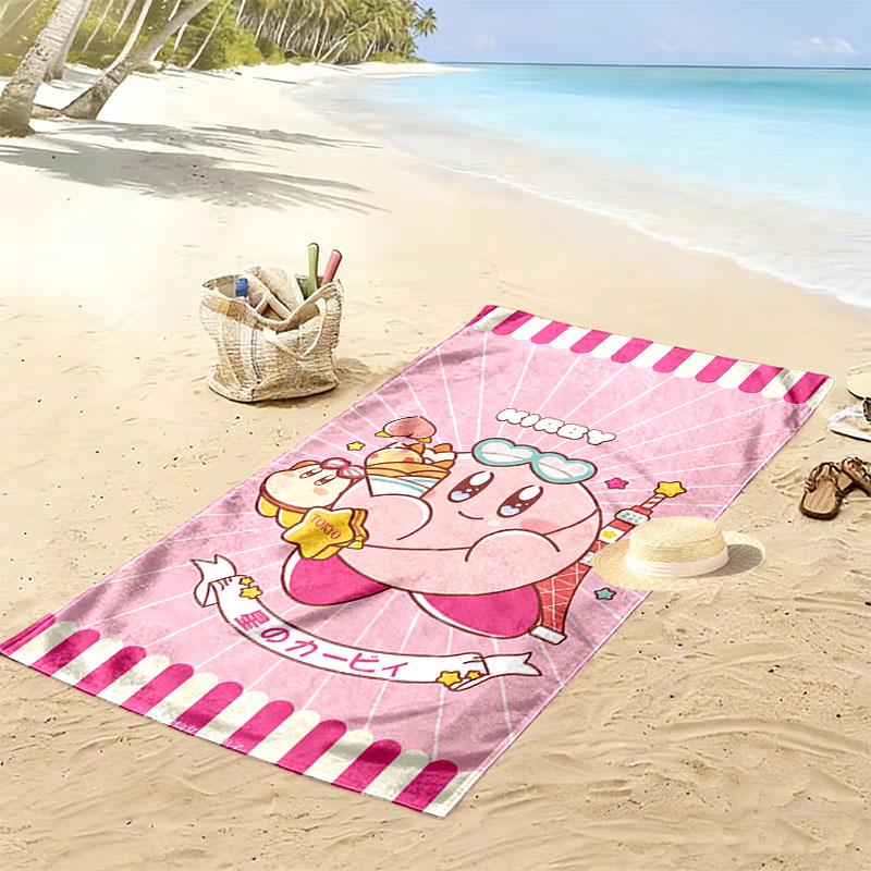 Kirby Pink Spirit Print Beach Towel, Large Soft Quick Dry Towel for Beach Camping Swimming