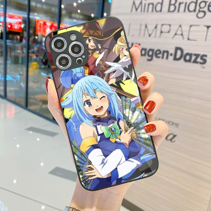 Husă de telefon drăguță Konosuba Anime Girl pentru IPhone 14 13 12 11 Pro Max X XR XS 8 7 Plus Husă de telefon din sticlă lichidă