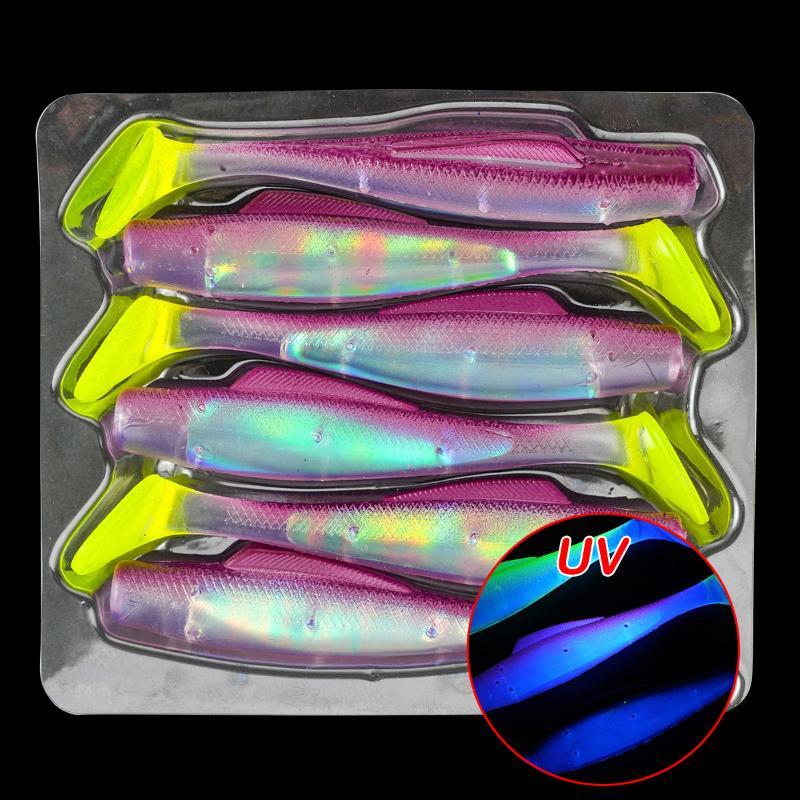 6Pcs Soft Paddle Tail Swimbait Uv Glow Fishing Lures 8Cm Tpr Soft Bait 80Mm 4.8G Artificial Silicone Bait Wobblers Soft Lures