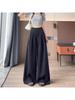 Women's Summer Ice Silk Striped Wide-Leg High-Waisted Pants - Thin, Slimming, Loose, Floor-Length, Casual Straight-Leg.