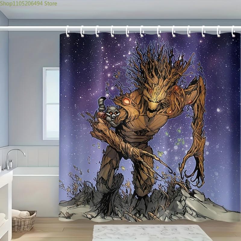 

1pc Groot Shower Curtain with Hook, Durable Polyester, Cartoon Design, All-Season Bathroom Partition, Home Decor, Machine Wash 90x180cm