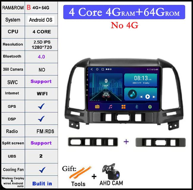 QLED IPS DSP Android 14 For Hyundai Santa Fe 2 2006-2012 Car Wifi 4G Auto Player Radio Multimedia Video Player Navigation