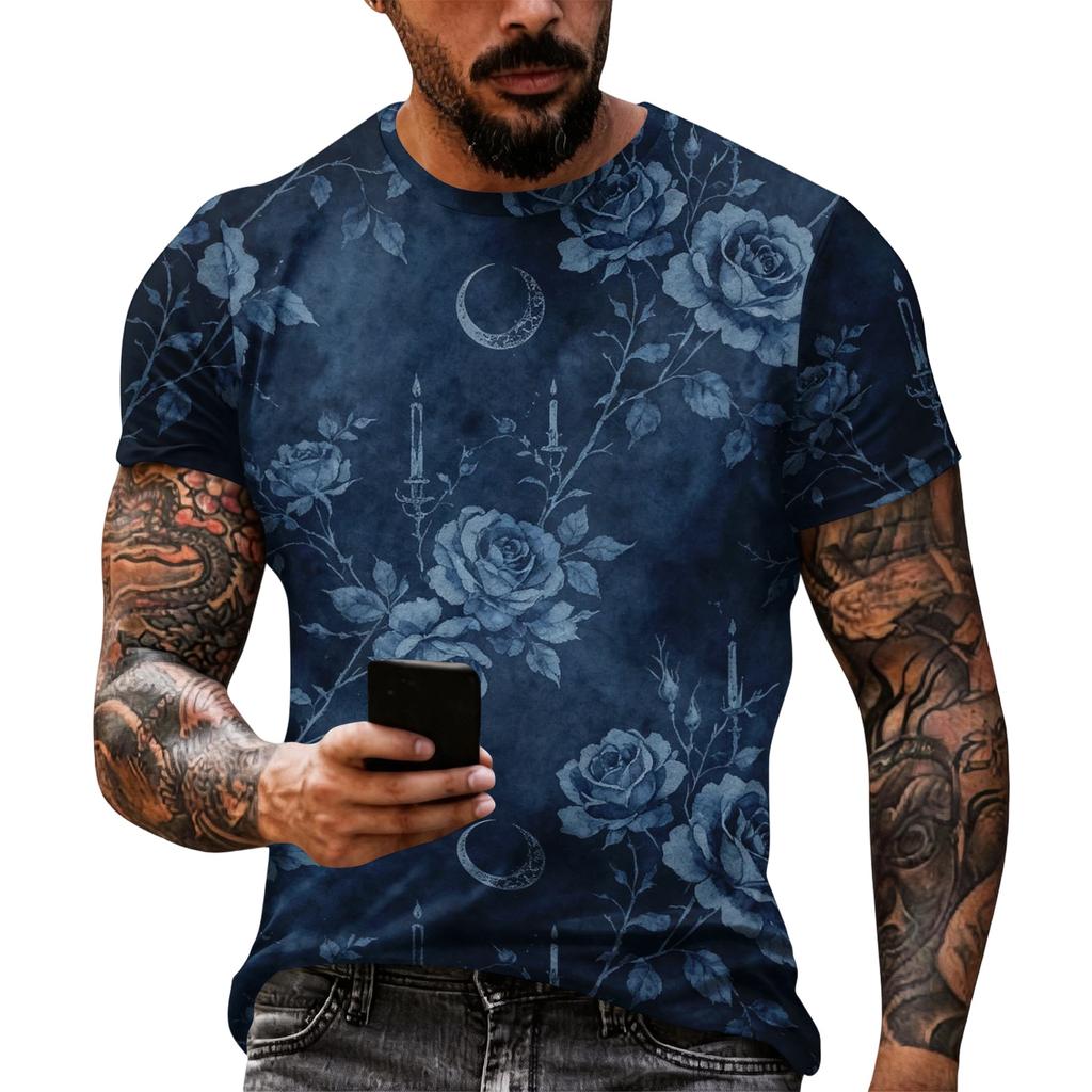 Men's Halloween Graphic Short Sleeve T Shirt Loose Fit Casual Summer Daily Top with Skull and Pumpkin Print for Everyday Wear
