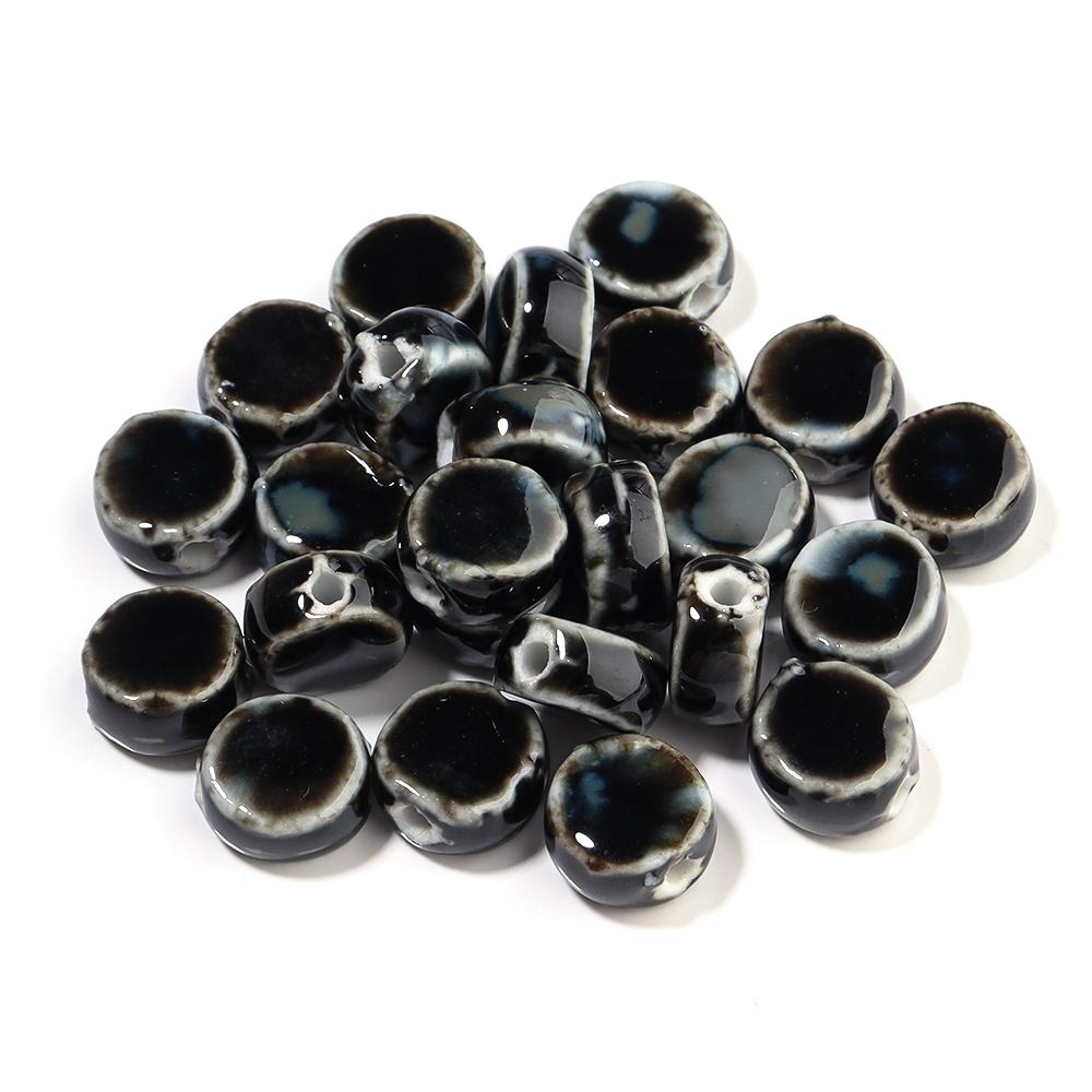 10pcs/lot 12mm Colorful Floral Glaze Ceramic Beads Flat Round Loose Beads for DIY Jewelry Making Bracelet Necklace Accessories 6mm 30pcs чёрный