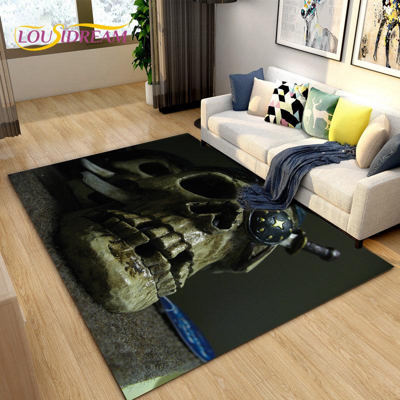 3D Horror Death Skull Pirate  Area Rug,Carpet Rug for Living Room Bedroom Sofa Doormat Decoration, Kids Play Non-slip Floor Mat