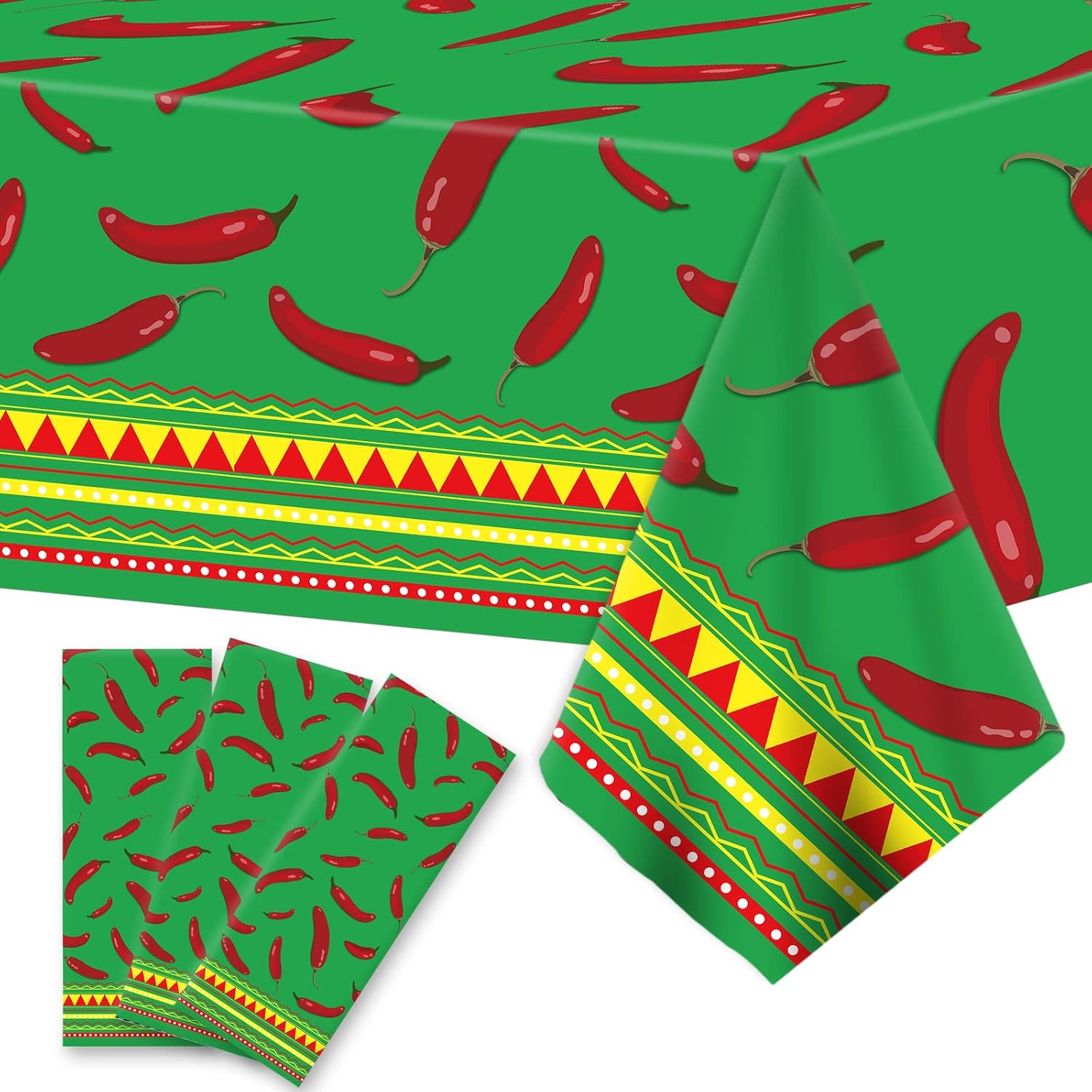 gisgfim 3pcs Chili Cook Party Decorations Off Tablecloth, Red Pepper Plastic Table Cover Decorations Disposable Chili Cook Party Supplies for