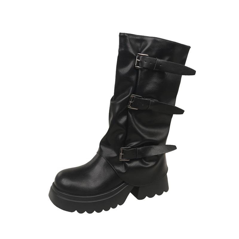 Versatile British wind cool Sa locomotive boots children 2025 autumn new retro trouser boots thick-soled heightening stacking boots