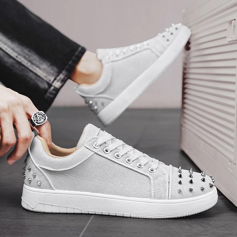 

2025 New Style Streetwear Personalized Sneakers, Men s Trendy Rivet Casual Sports Shoes, Breathable Canvas Shoes 39 срібний