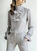 1116 European and American New Temperament Commuting Loose Stand-up Collar Solid Color Ruffle Edge Shirt Women