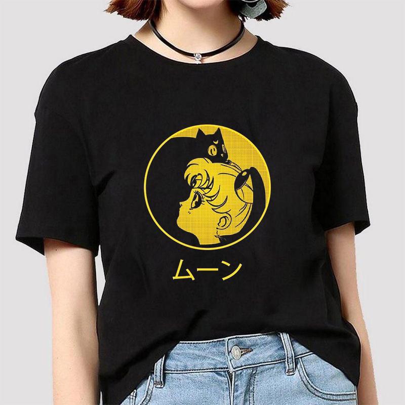Anime Sailor Moon 18 Different Patterns Summer Printed Casual Black Short Sleeves Cotton Tops O Neck Women T Shirts
