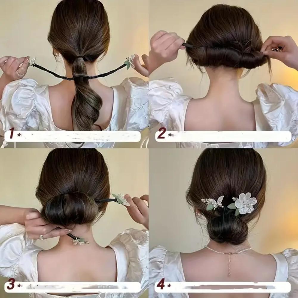 Butterfly Camellia Shaped Decor Hair Bun Maker DIY Elegantní Umělé perleťové kamínky Dekor Lazy Hair Curling French Twist Hairstyle Drdol Doplňky do vlasů