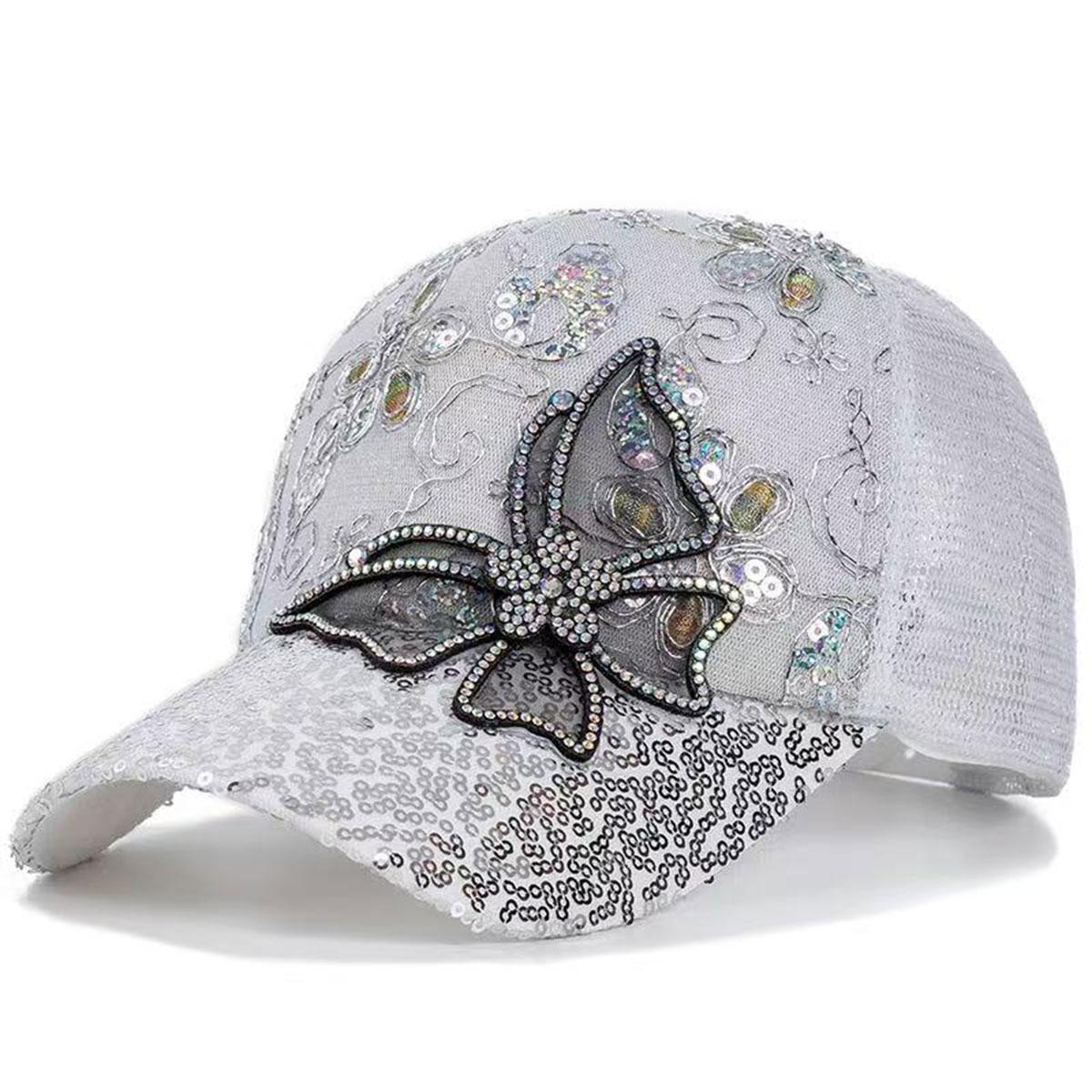 

Unisex Butterfly lace sequin decoration Adjustable mesh Baseball Hat sun caps Spring Summer Outdoor Leisure Hats Travel Accessories for Women Men білий