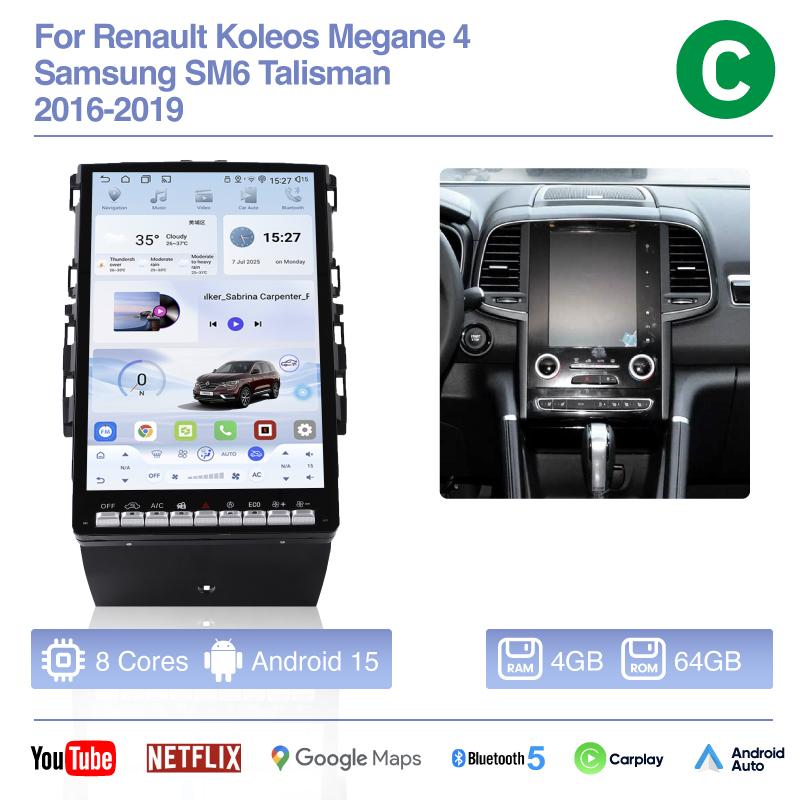 

14.5-дюймовий Android 15 Для Renault Koleos Megane 4 Samsung SM6 Talisman 2016-2019 Автомобільна Мультимедійна Навігація Авто Радіо Carplay 360