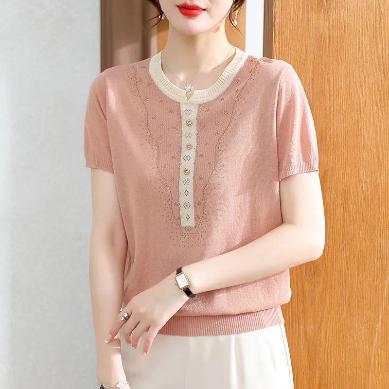

Stylish Ice Silk Summer T-shirt & Pants Set for Middle-aged Women 2XL [47.5-55 kg]