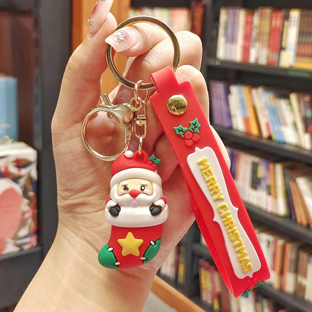 3pcs Key Chains Silicone Keychain Christmas Doll Keyring Christmas Decoration