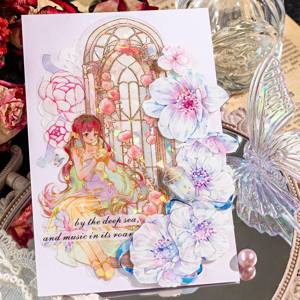 Momo Star Wish River Series: PET Sticker Bookmark with Shell Light & Hot Stamping for Journal Decoration - 10 Sheets/Pack, 4 Designs.