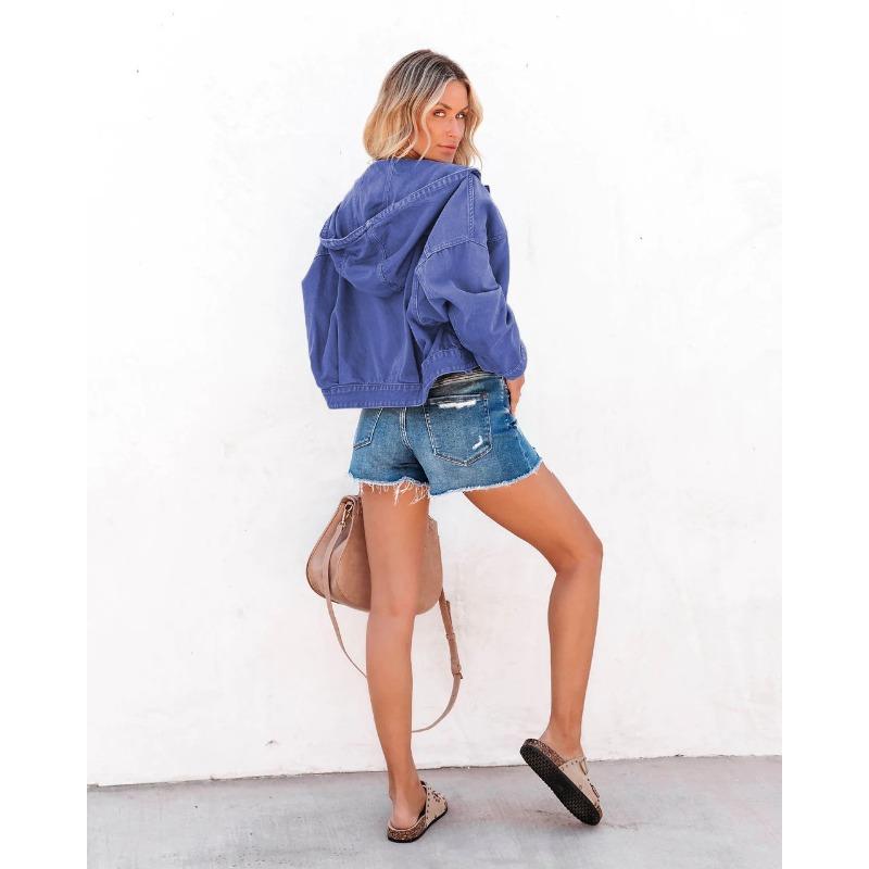 VEZFAA Damenmode, lässig, einfarbig, bedruckt, Herbst-Winter, langärmelig, mit Kapuze, Jacken und Mäntel