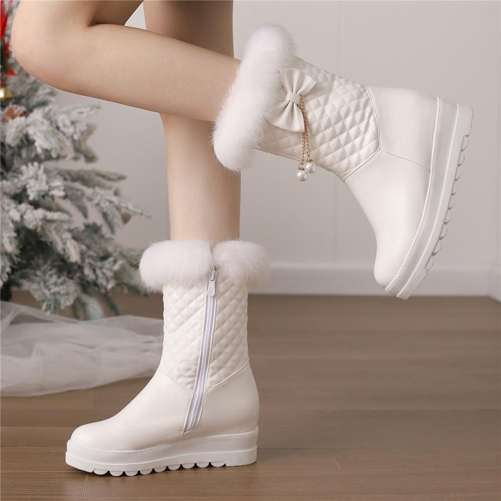 Fashion Fashion Women Snow Boots 2025 New Faux Fur Winter Boots Height Lncreasing Platform Thick Plush Warm Zip Winter Shoes White Pink