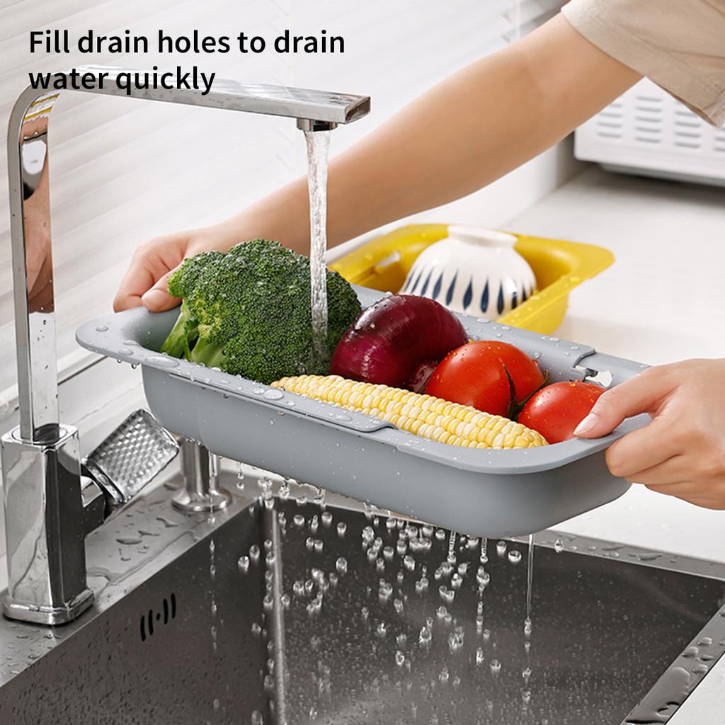 Black Kitchen Extendable Multifunctional Fruit and Vegetable Cleaning Basket Drain Storage Rack -1 Piece